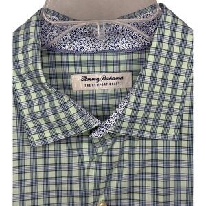Tommy Bahama The Newport Coast Mens Large Green Blue Check Long Sleeve Button Up